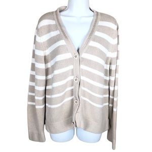 Liz Claiborne Striped Cardigan, Ribbon  Attached Button, Soft Cotton Blend